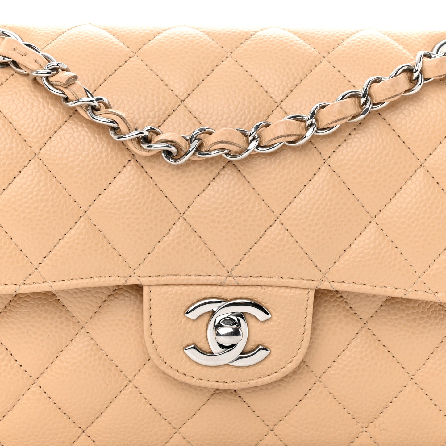 Caviar Quilted Small Double Flap Beige