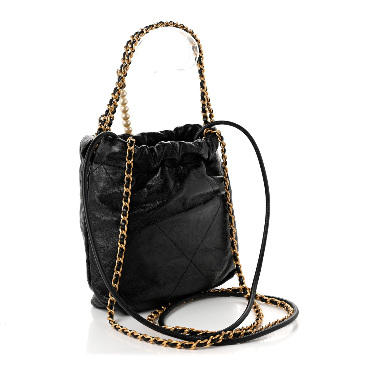 Chanel Shiny Crumpled Calfskin Quilted Pearl Mini Chanel 22 Black 3 of 10
