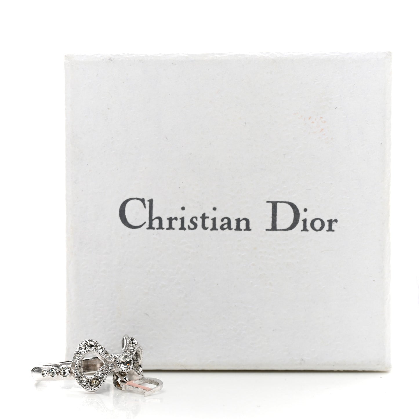 Metal Enamel Crystal Bow D Ring 52 6 Silver