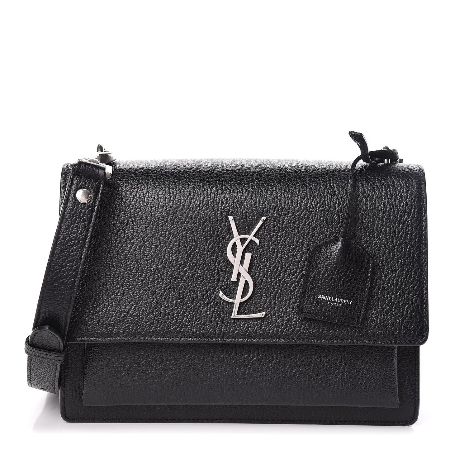 Grained Calfskin Medium Monogram Sunset Satchel Black