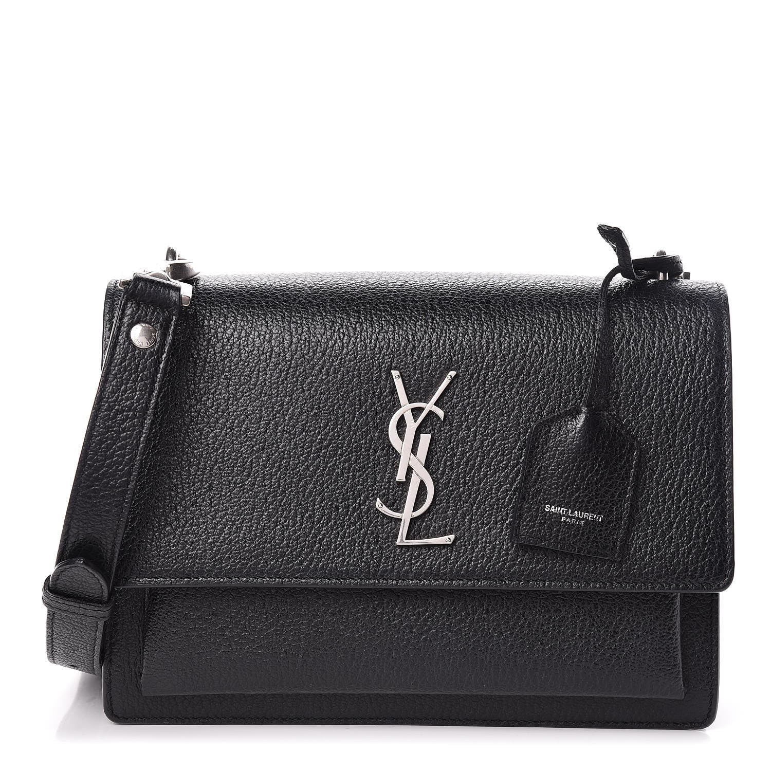 Saint Laurent Grained Calfskin Medium Monogram Sunset Satchel Black 1 of 11