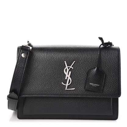 Saint Laurent Grained Calfskin Medium Monogram Sunset Satchel Black 1 of 11