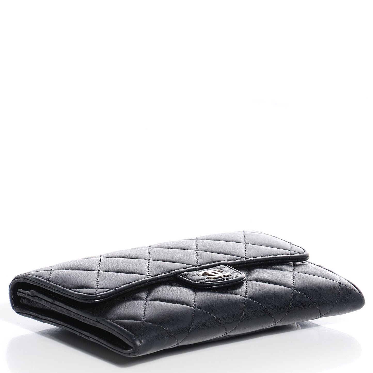 Lambskin Quilted Small Flap Wallet Black