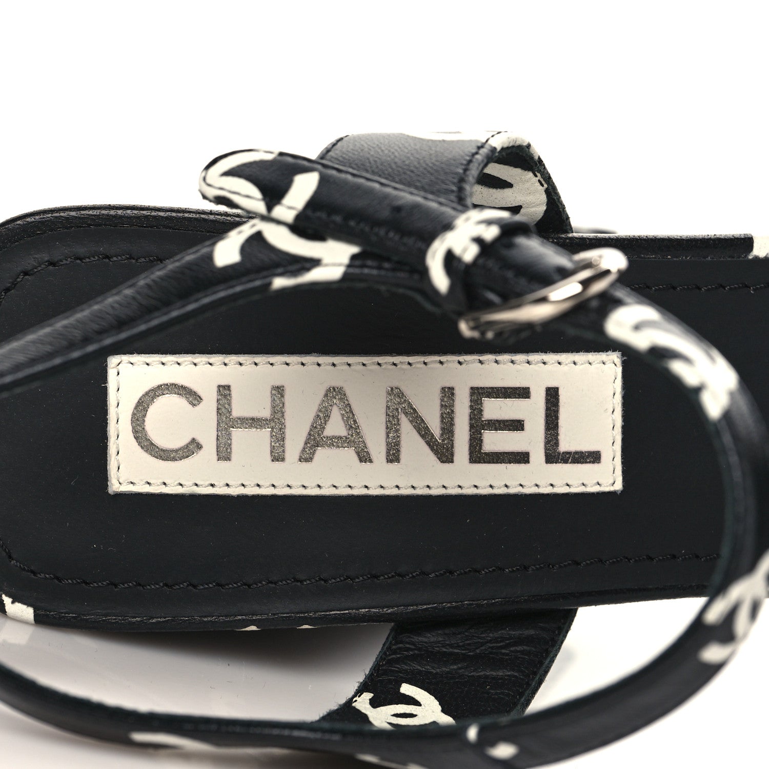 Chanel Printed Lambskin Coco Beach Platform Sandals 40 Black White 7 of 9