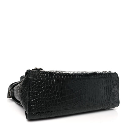 Balenciaga Calfskin Crocodile Embossed Classic Hardware City Black 5 of 13