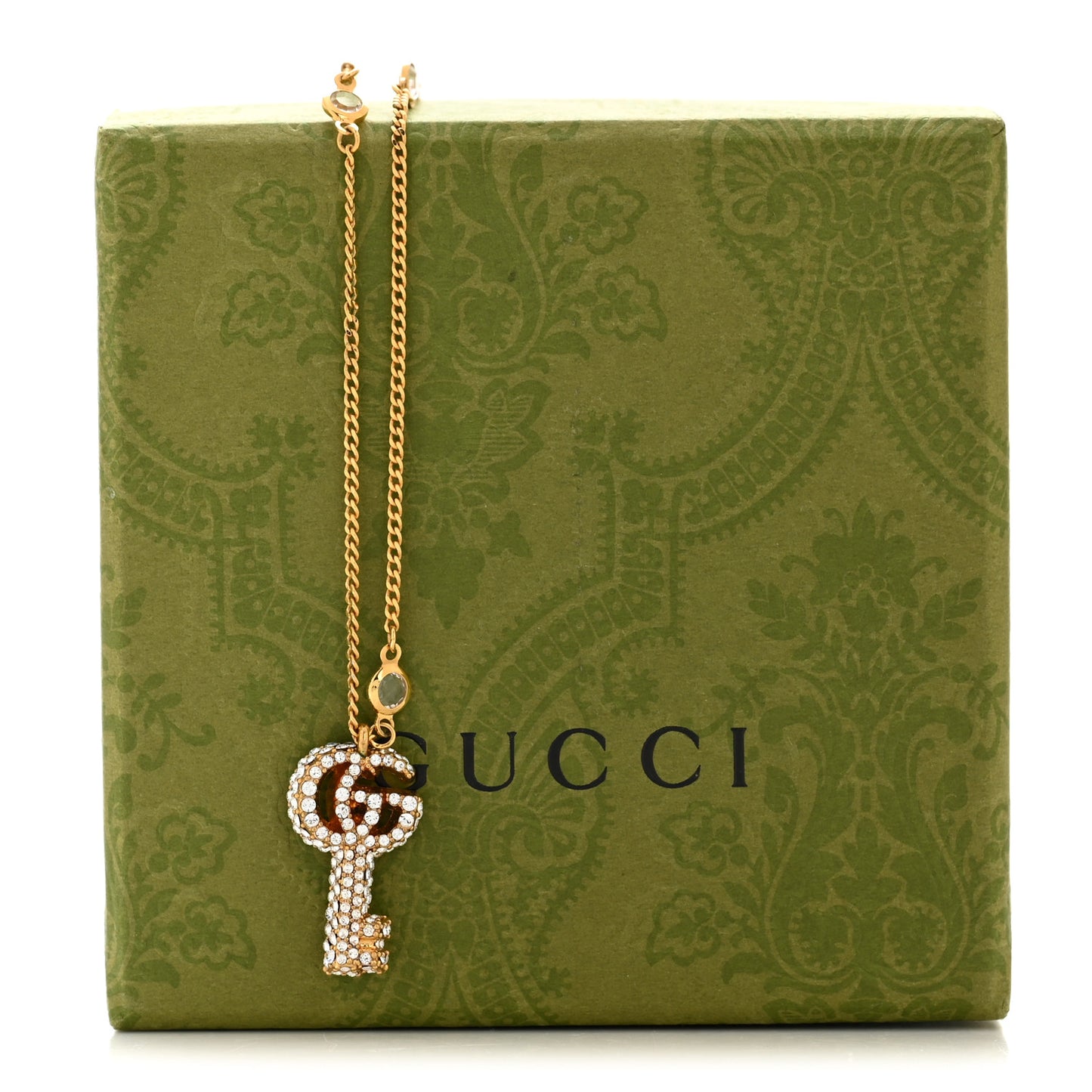 Crystal Key Pendant Necklace Gold