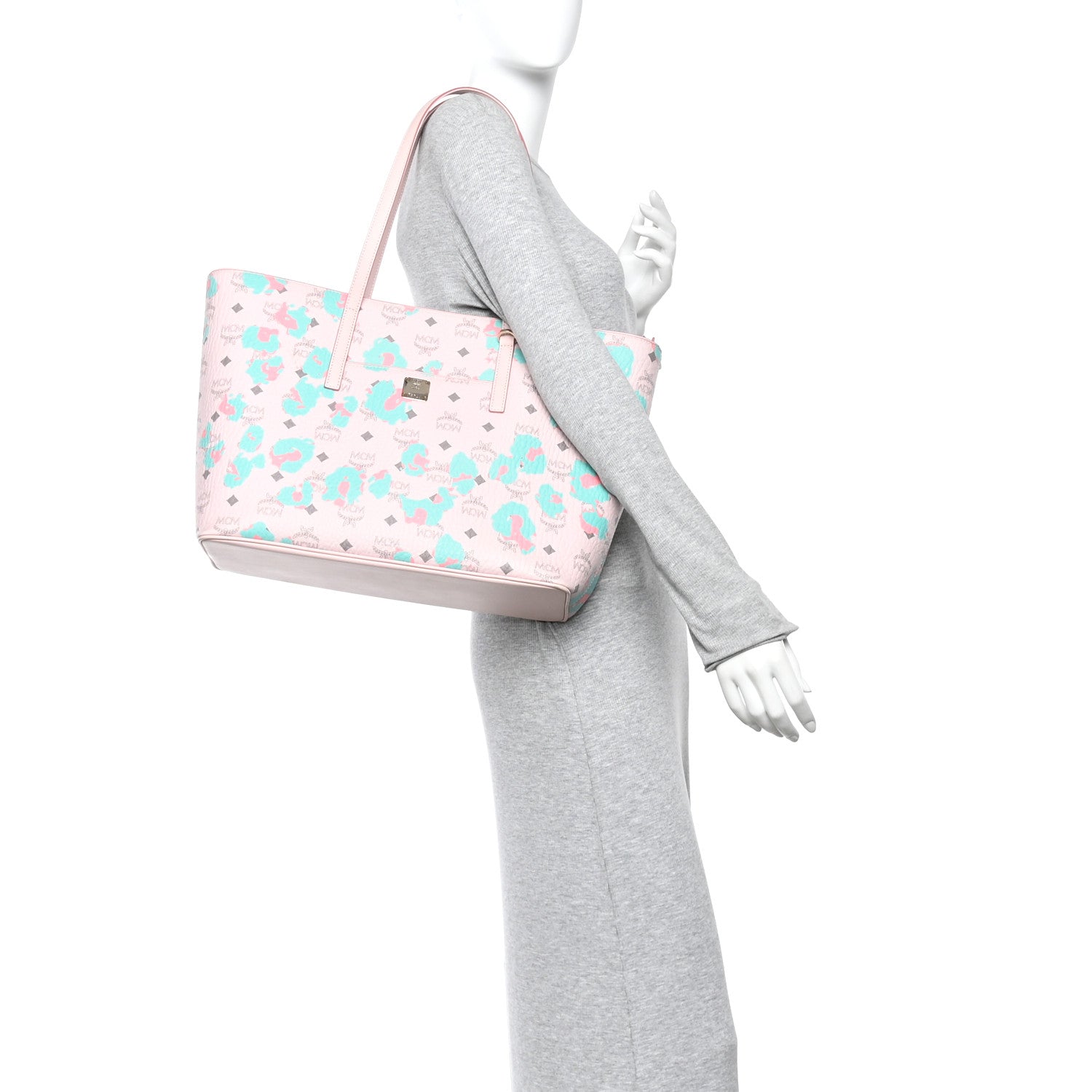 MCM Visetos Leopard Print Medium Anya Shopper Tote  Pink 2 of 9