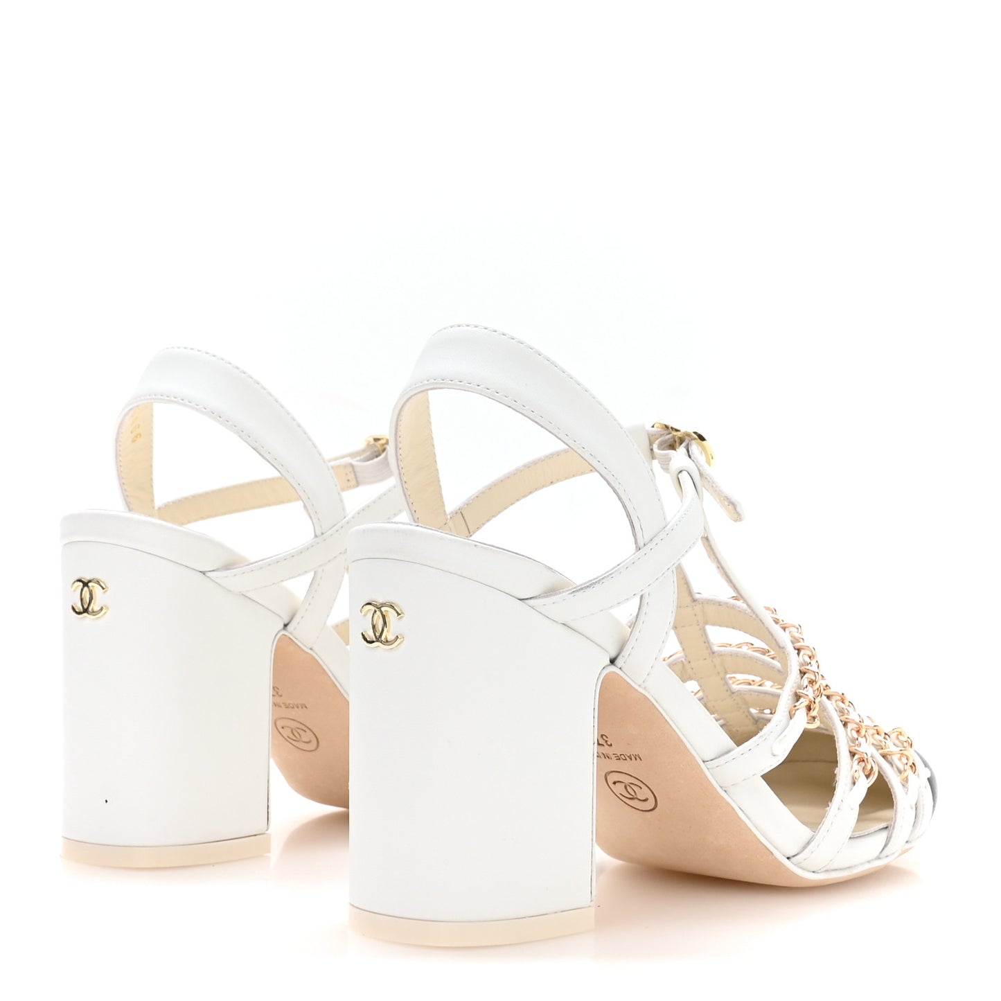 Lambskin Cap Toe Chain Slingback Pumps 37 White Black