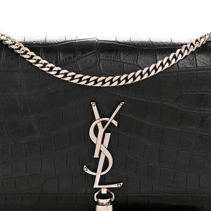 Saint Laurent Calfskin Crocodile Embossed Medium Classic Monogram Kate Tassel Satchel Black 8 of 14
