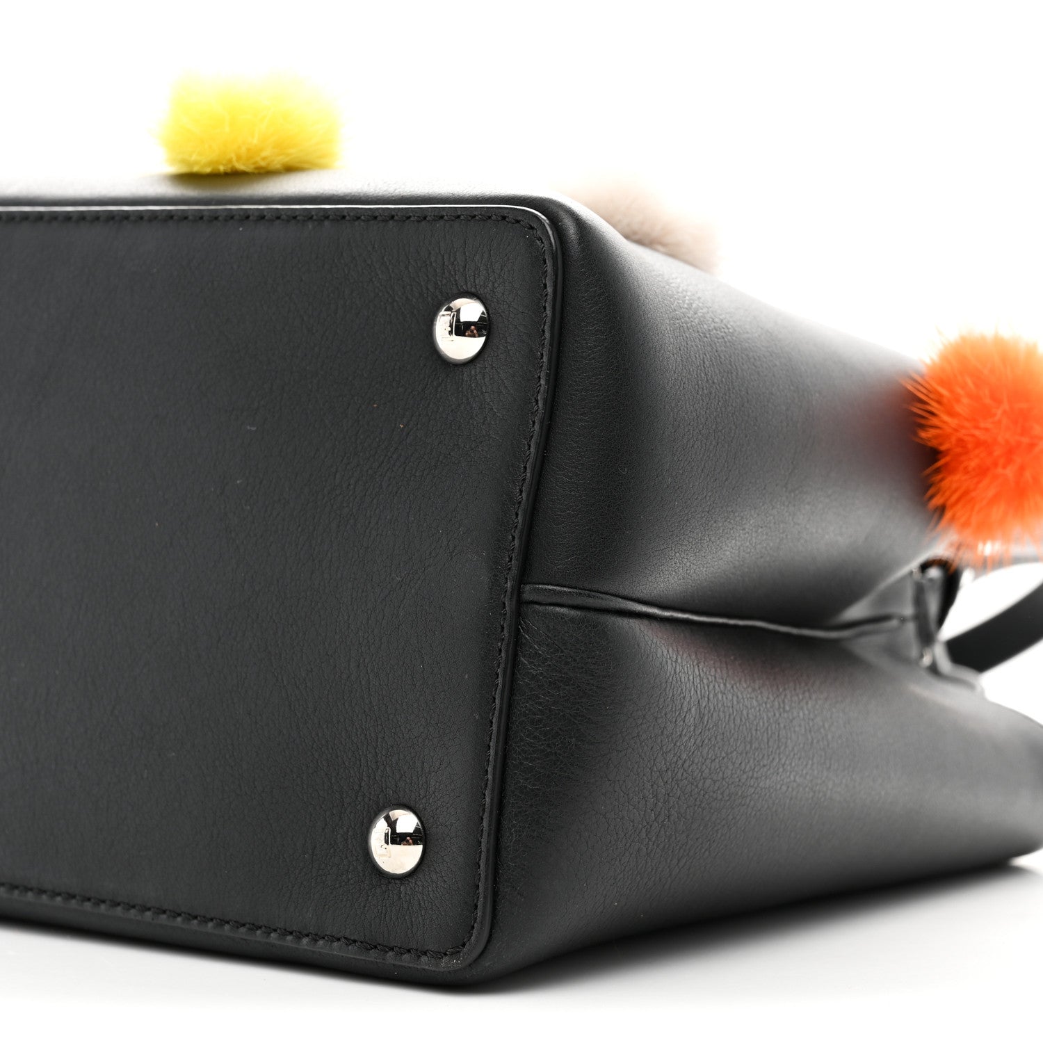 Fendi Vitello Dolce Mink Fur Pom Pom Petite 2Jours Tote Black Multicolor 10 of 10