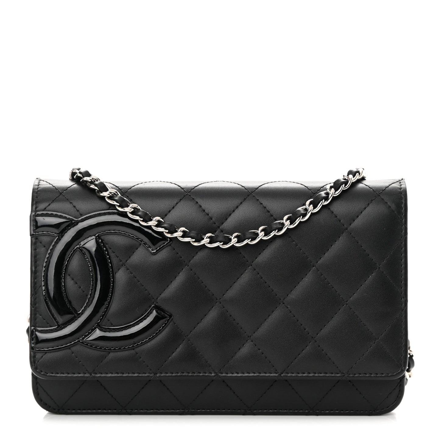Calfskin Quilted Cambon Wallet On Chain WOC Black