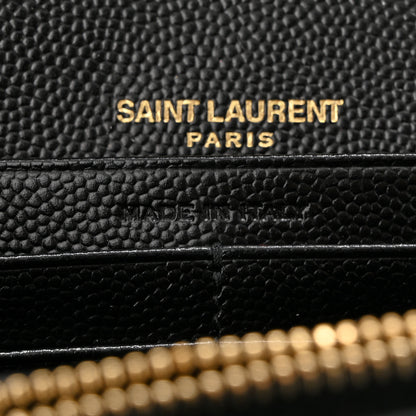 Saint Laurent Grain De Poudre Matelasse Chevron Monogram Chain Wallet Black 7 of 11