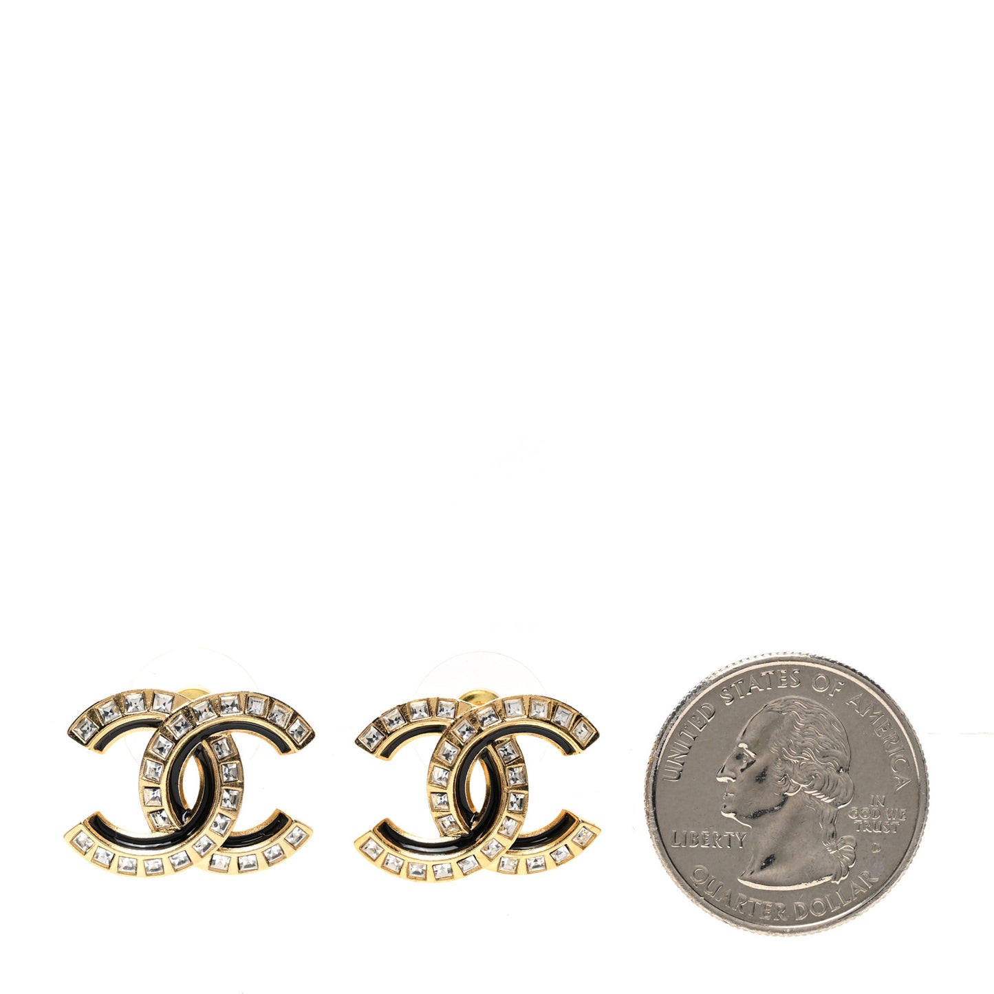 Baguette Crystal Enamel CC Earrings Gold Black