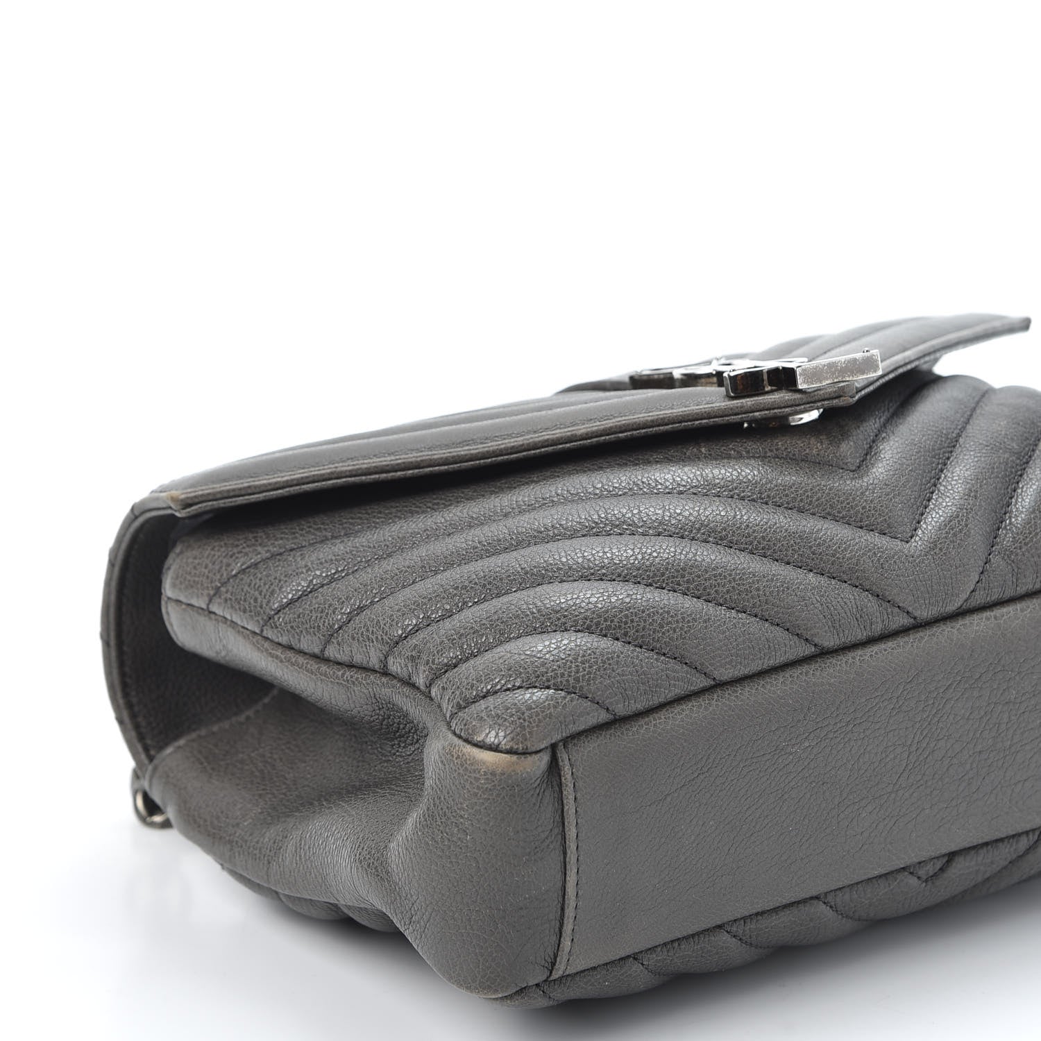Saint Laurent Sheepskin Matelasse Chevron Monogram Medium College Bag Asphalt 5 of 13