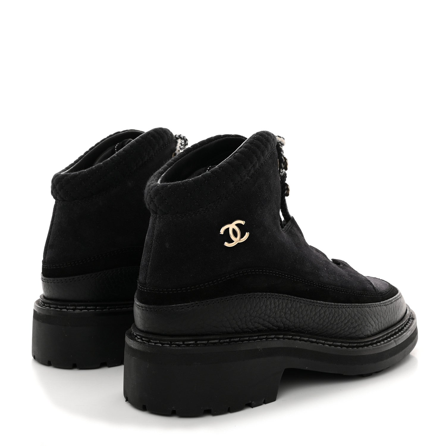 Chanel Suede Grained Calfskin CC Lace Up Boots 37 Black 4 of 8