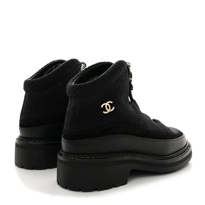 Chanel Suede Grained Calfskin CC Lace Up Boots 37 Black 4 of 8