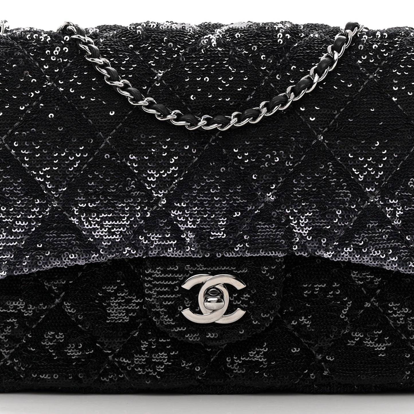 Sequin Quilted Ombre Medium Flap Black Silver