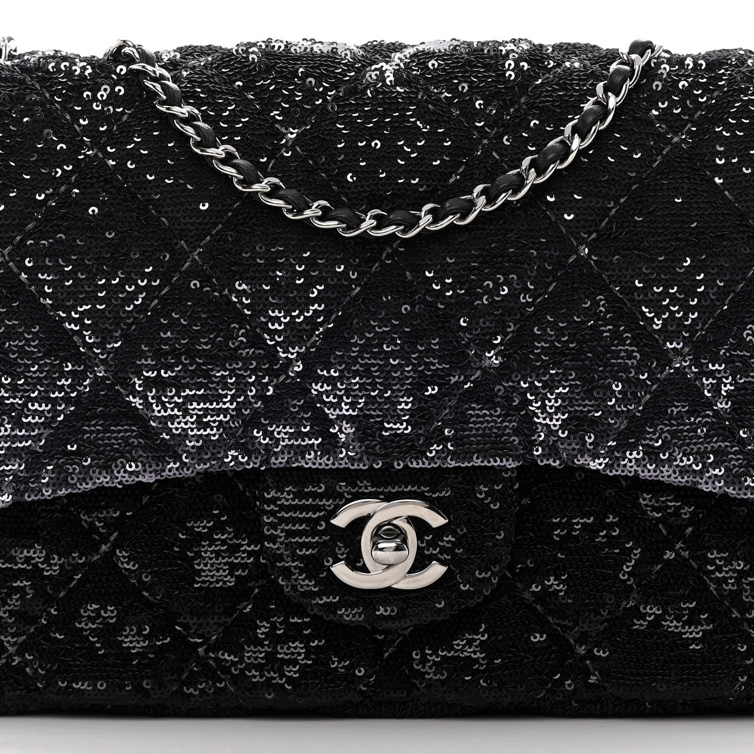 Chanel Sequin Quilted Ombre Medium Flap Black Silver 8 of 12