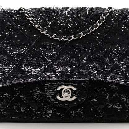 Chanel Sequin Quilted Ombre Medium Flap Black Silver 8 of 12