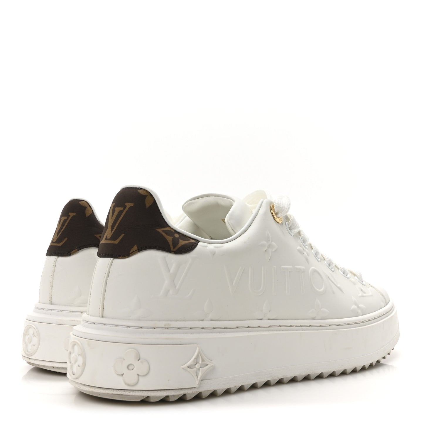 Lambskin Embossed Monogram Time Out Sneakers 37 White