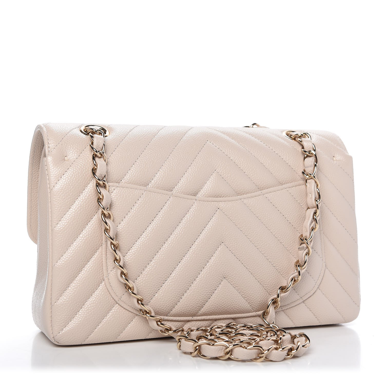 Chanel Caviar Chevron Quilted Small Double Flap Beige 3 of 10