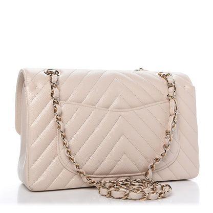 Chanel Caviar Chevron Quilted Small Double Flap Beige 3 of 10