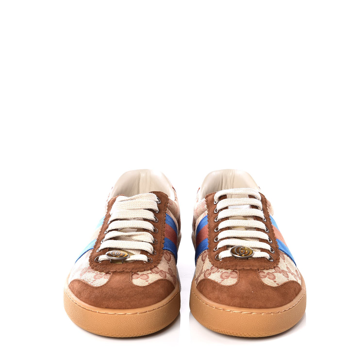 Gucci GG Monogram Suede Web Mens G74 Sneakers 6.5 Beige Ruggine Cuir 3 of 11