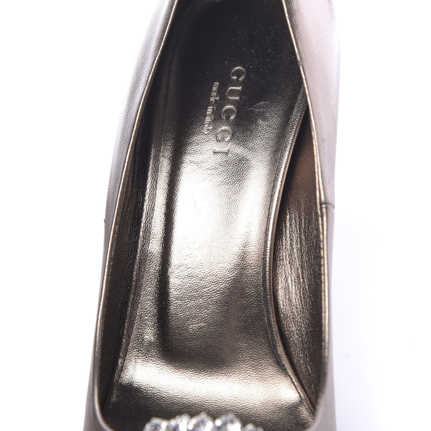 Gucci Metallic Calfskin Crystal Interlocking G Pumps 36 Gunmetal 10 of 12