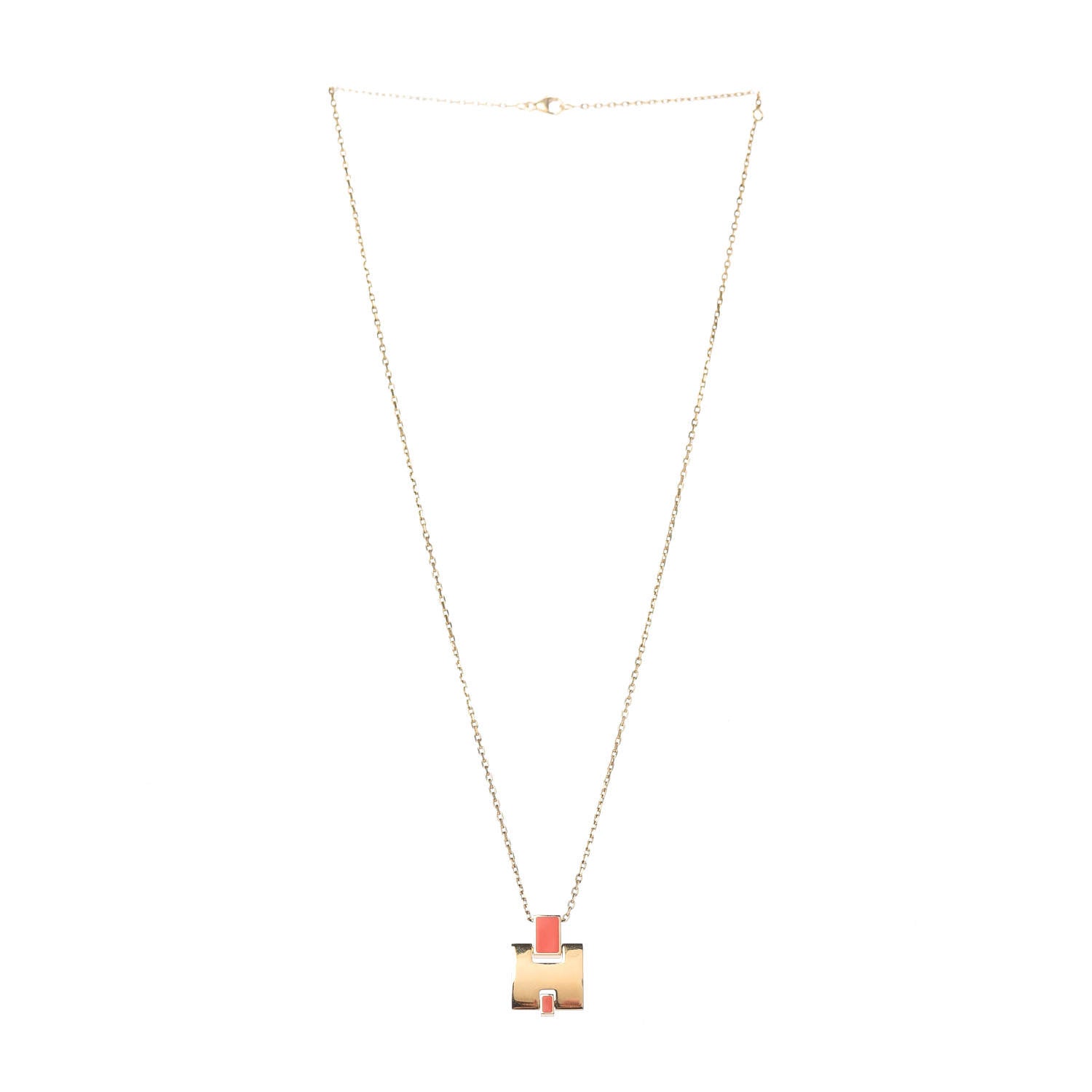 Hermes Gold Plated Lacquered Eileen Pendant Necklace Orange Fonce 2 of 5
