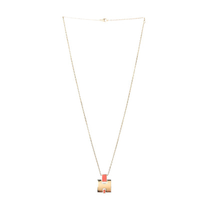 Hermes Gold Plated Lacquered Eileen Pendant Necklace Orange Fonce 2 of 5