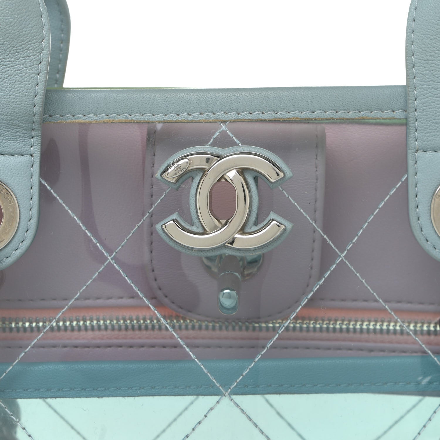 Chanel PVC Lambskin Stitched Medium Coco Splash Shopping Bag Blue Green Pink 11 of 13