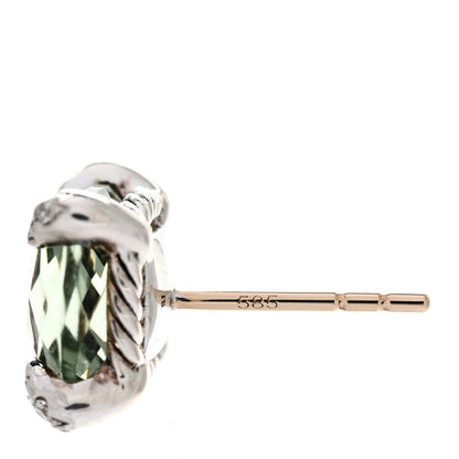 David Yurman Sterling Silver Diamond Prasiolite 9mm Chatelaine Earrings 5 of 5