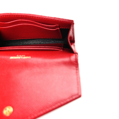 Saint Laurent Grain De Poudre Matelasse Chevron Small Monogram Envelope Wallet New Red 5 of 8