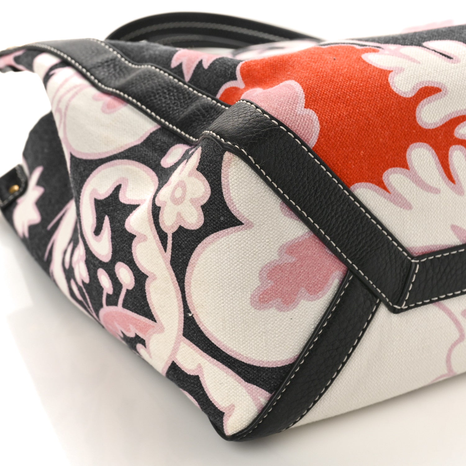 Valentino Garavani Canvas Calfskin Floral Print Tote Naturale Black 7 of 8