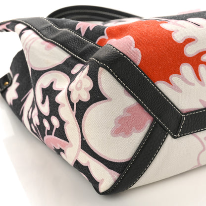 Valentino Garavani Canvas Calfskin Floral Print Tote Naturale Black 7 of 8