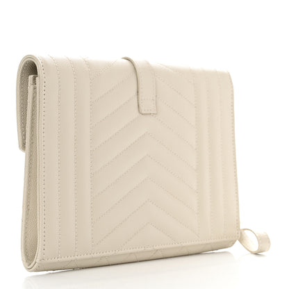 Saint Laurent Grain De Poudre Textured Mixed Matelasse Triquilt Monogram Clutch Blanc Vintage 3 of 8