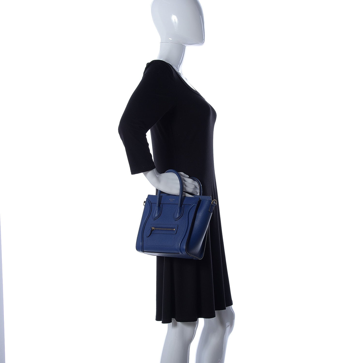 Celine Drummed Calfskin Nano Luggage Indigo 3 of 10