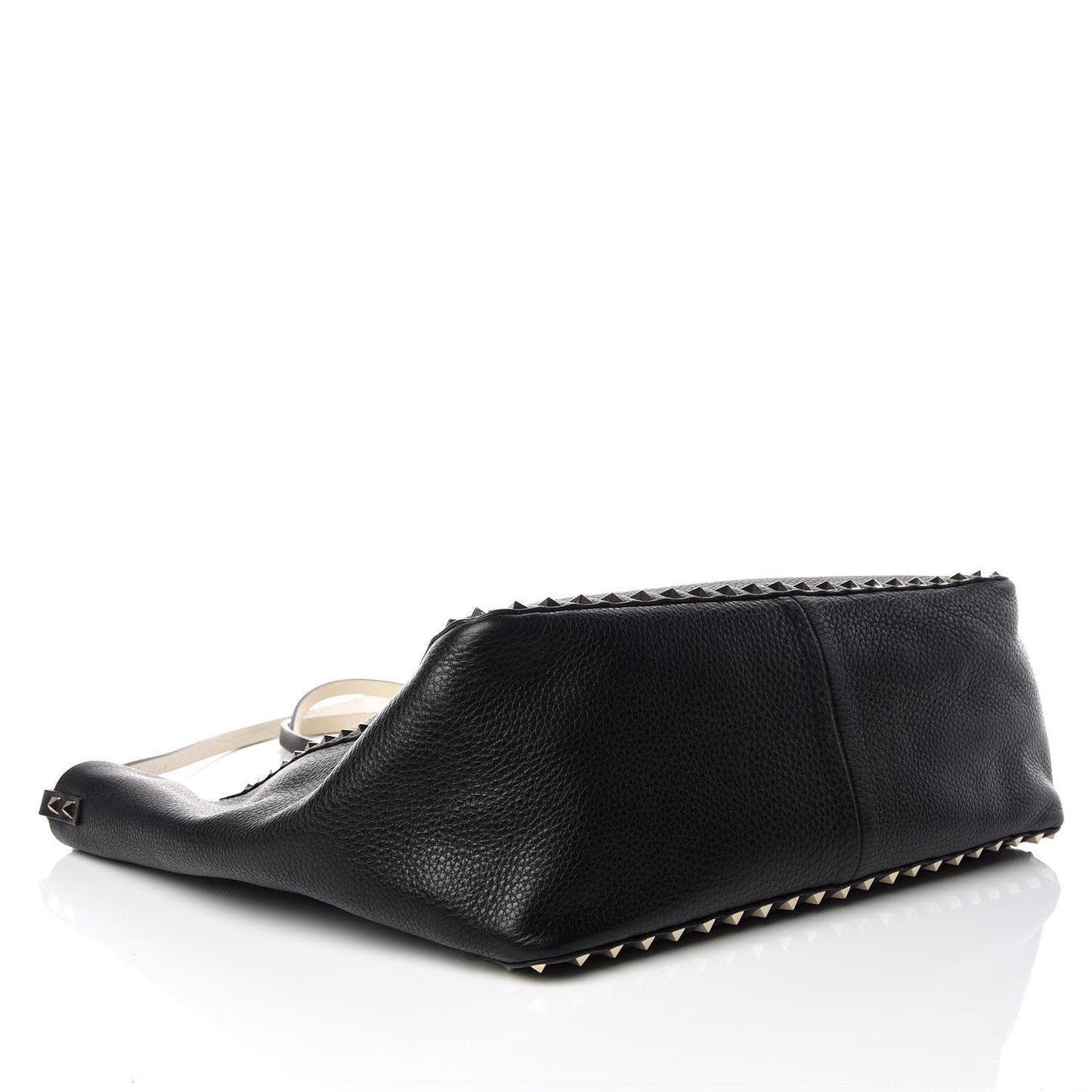Grained Calfskin Medium Rockstud Reversible Tote Black Ivory