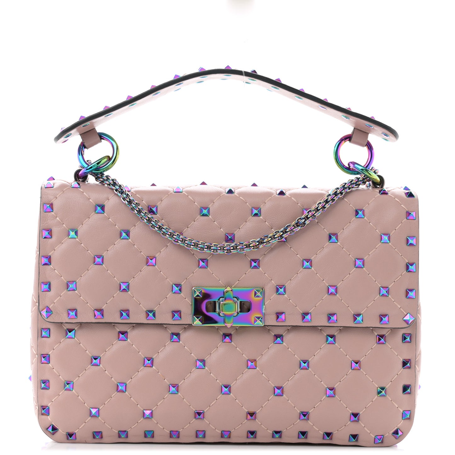 Lambskin Oil Slick Medium Rockstud Spike Shoulder Bag Poudre