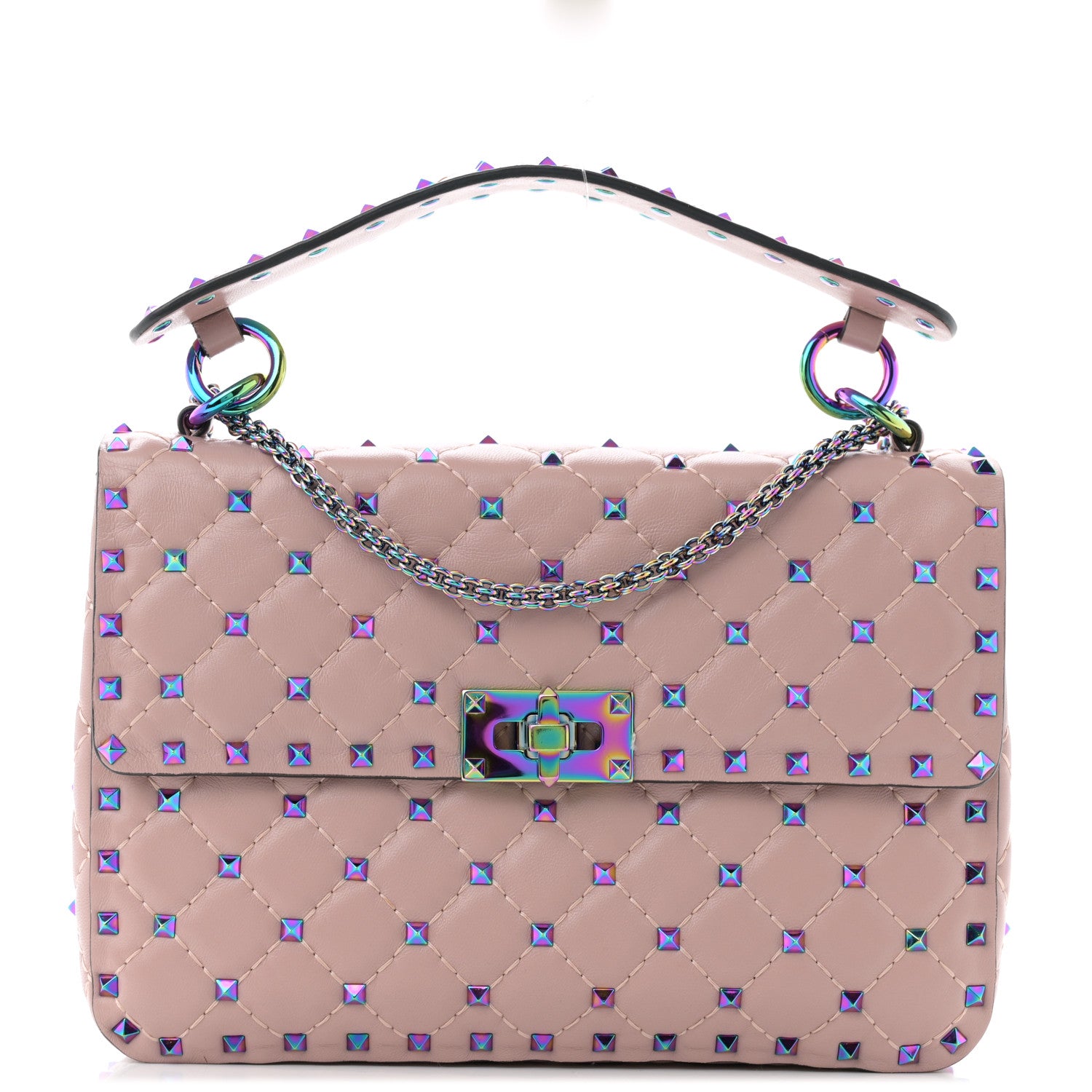 Valentino Garavani Lambskin Oil Slick Medium Rockstud Spike Shoulder Bag Poudre 1 of 11