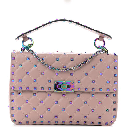 Valentino Garavani Lambskin Oil Slick Medium Rockstud Spike Shoulder Bag Poudre 1 of 11