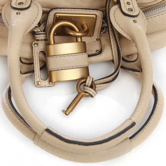 Leather Paddington Tote Beige