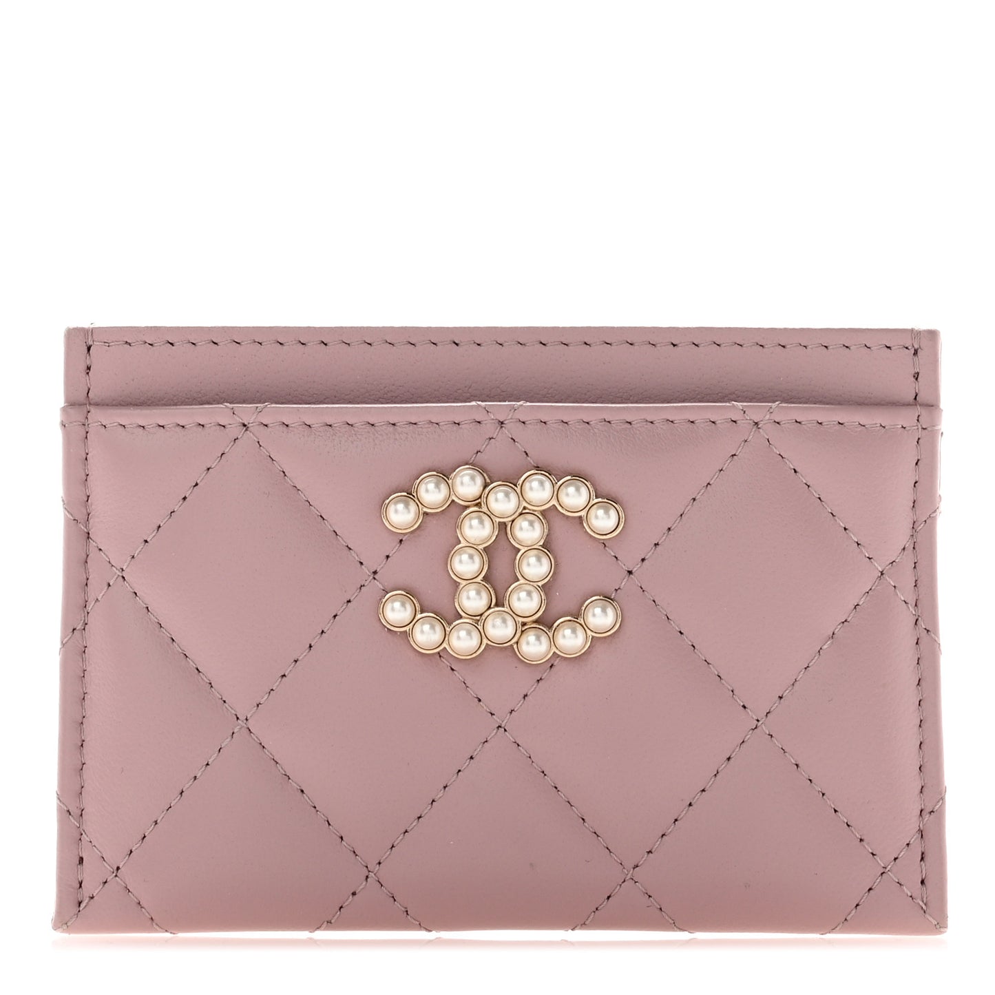 Lambskin Pearl Quilted Coco Candy Card Holder Light Pink