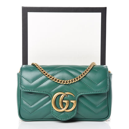 Gucci Calfskin Matelasse Super Mini GG Marmont Shoulder Bag Emerald Green 10 of 10
