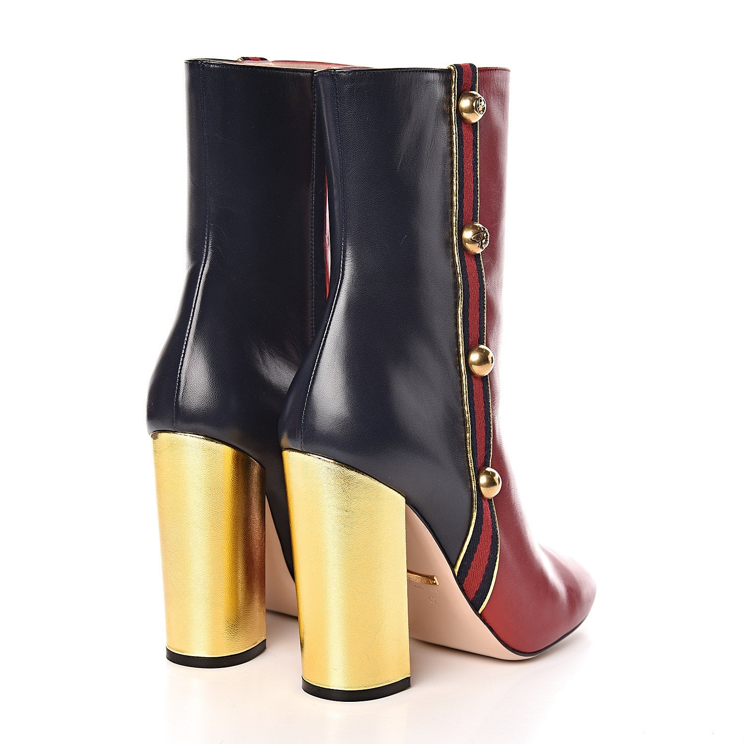 Gucci Malaga Kid Web Carly Mid Calf Boots 42 Hibiscus Red Oro Blue 4 of 9