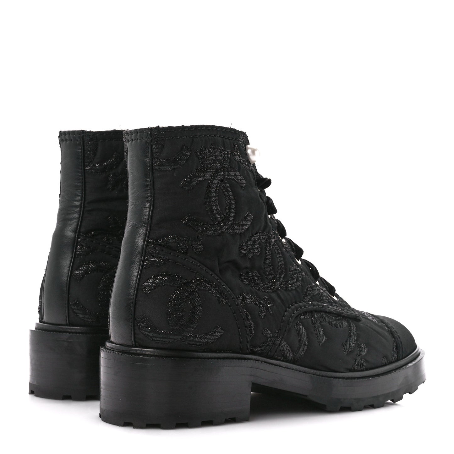 Grosgrain Pearl CC Combat Short Boots 38 Black