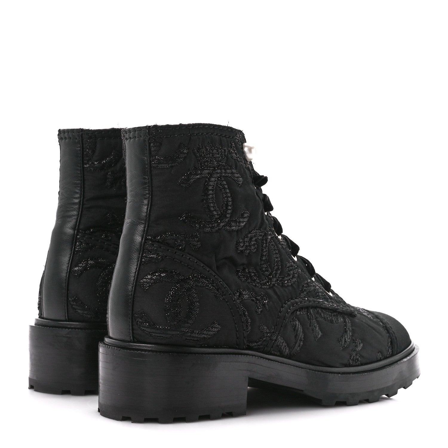 Chanel Grosgrain Pearl CC Combat Short Boots 38 Black 4 of 9