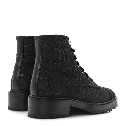 Chanel Grosgrain Pearl CC Combat Short Boots 38 Black 4 of 9