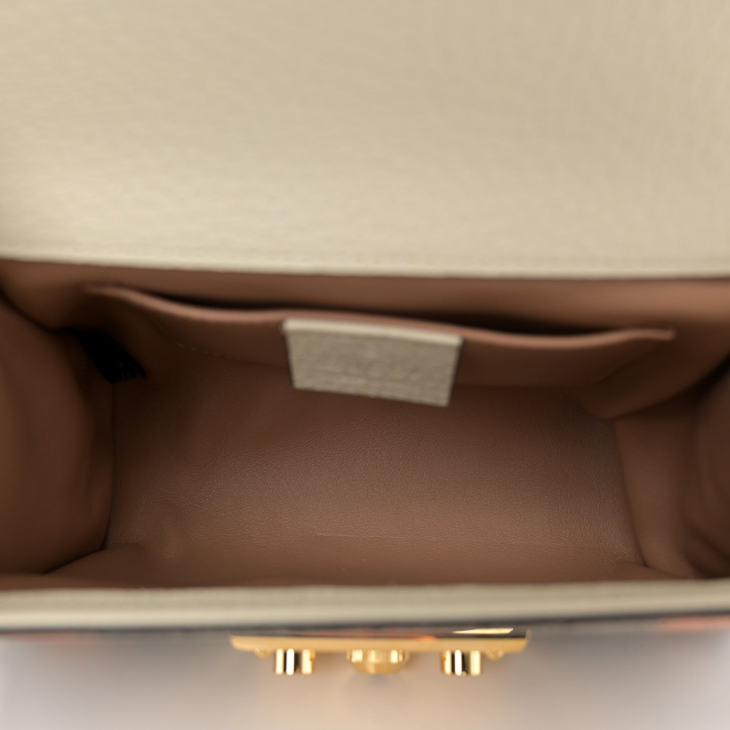 GG Supreme Monogram Berry Textured Dollar Calfskin Small Padlock Shoulder Bag Beige Ebony Light Copper Mystic White