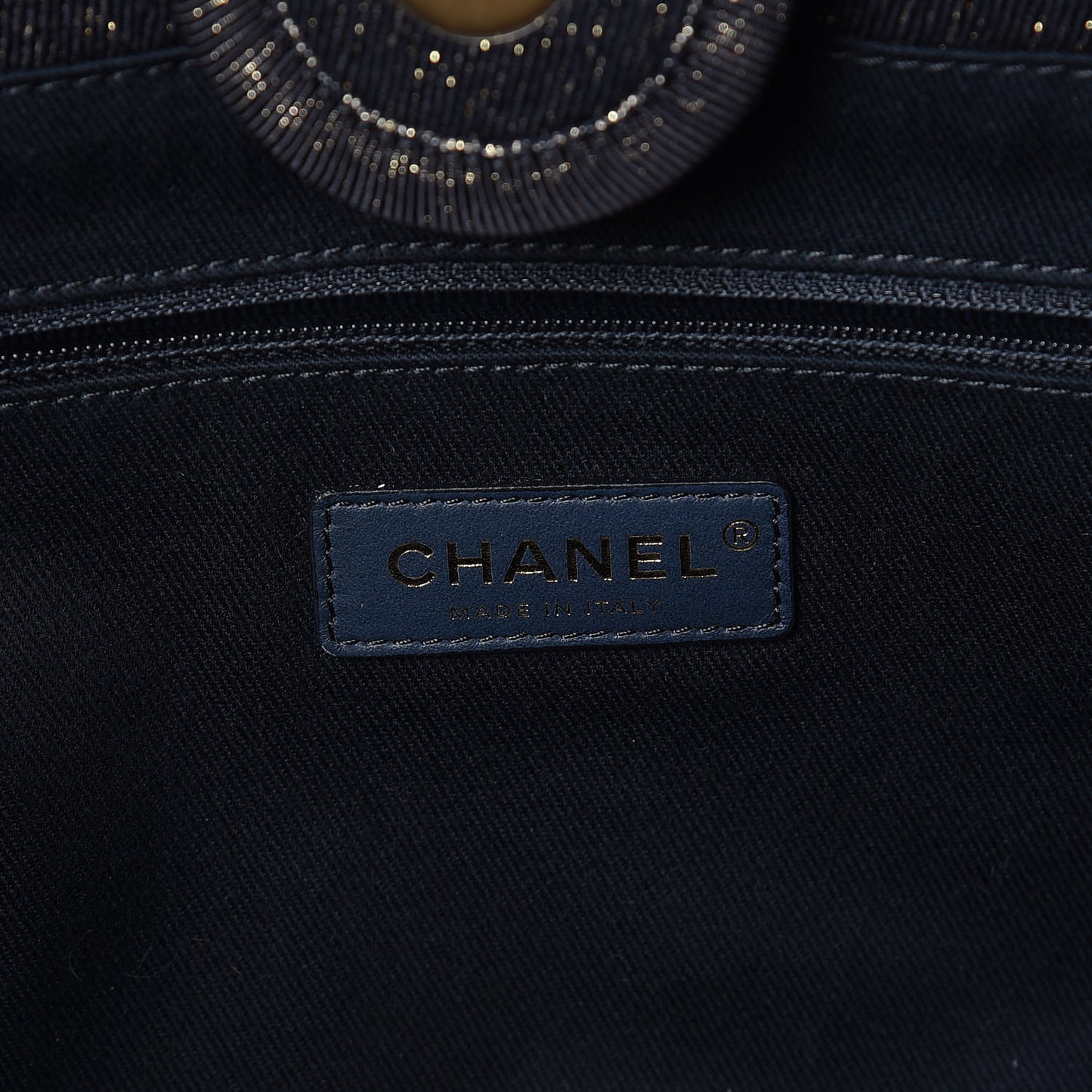 Lurex Canvas Small Deauville Tote Navy Blue Gold